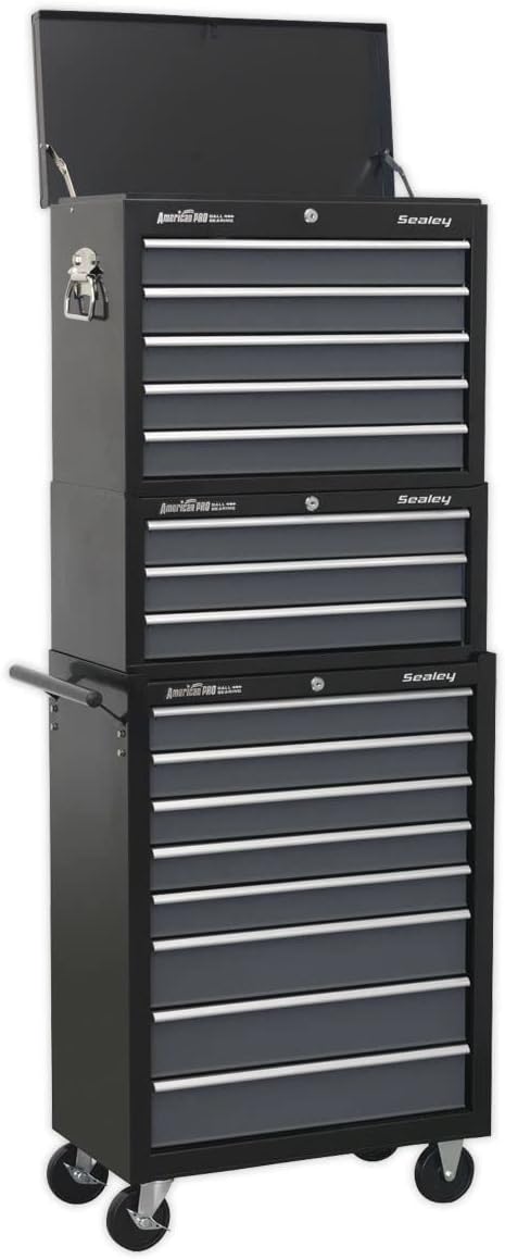 Cajonera Sealey, AP35STACK - Caja de Herramientas combinada con 16 cajones con guías de rodamiento de Bolas, Color Negro y Gris