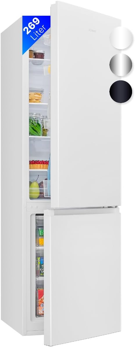Bomann Frigorífico combi, Frigorífico con congelador, clase energética D, 180 cm, congelador silencioso de 39 dB, 4 estantes y 3 cajones, tope de