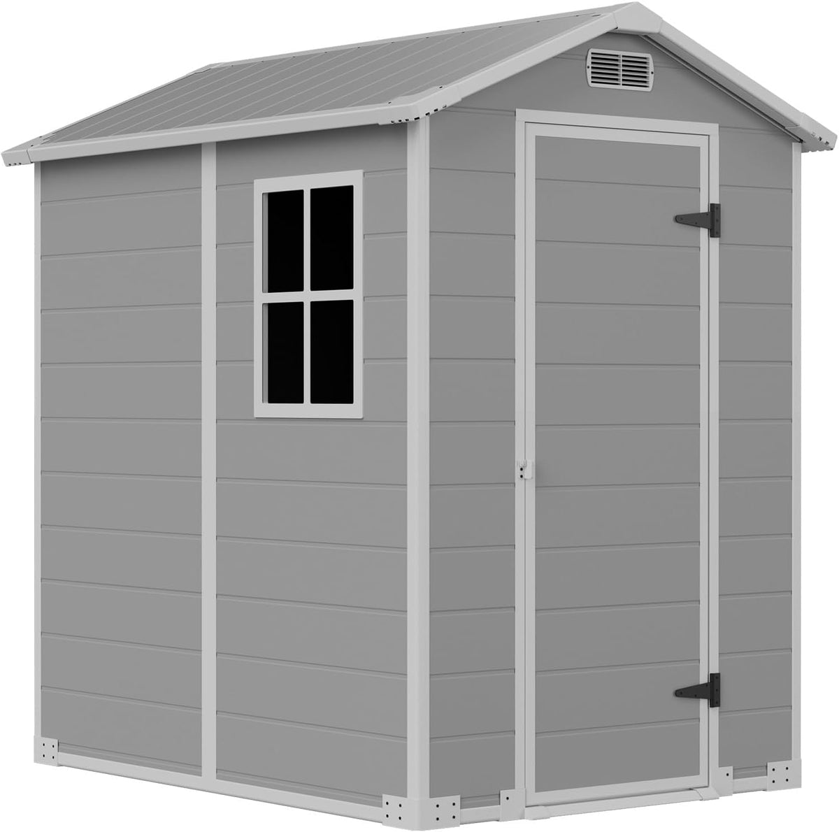 Cobertizos de almacenamiento Cobertizo de plástico 4x6 pies, casa de jardín con ventana y ventilación, resina premium de doble pared de 12 mm