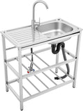 Fregaderos de un seno de Hadwigger, 1 lavabo 75x40x78cm fregadero independiente para exteriores, lavabo de acero inoxidable con banco de trabajo y