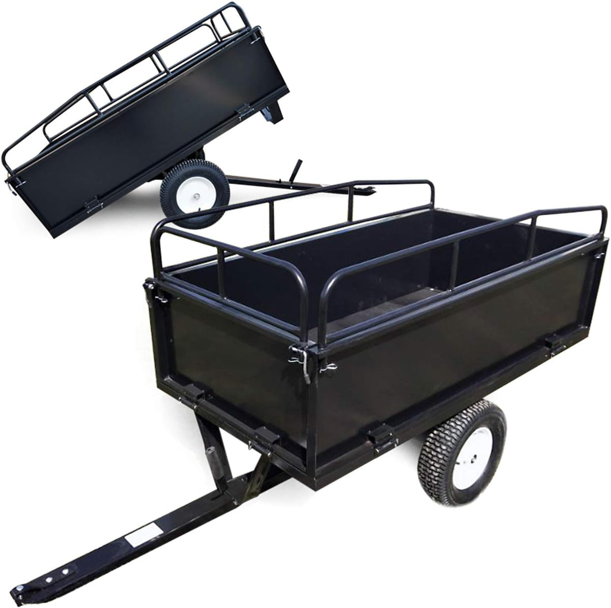 WilTec Carros y vagoneta, Remolque basculante 200 x 78 x 94, 5 cm hasta 300 kg, volquete para Tractor de césped con Barras y Paredes Laterales