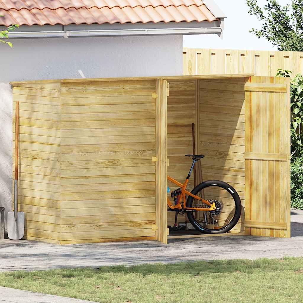 kithwjll Cobertizos de almacenamiento, Cobertizo de jardín de madera de pino impregnado, 232 x 110 x 170 cm, con doble puerta, resistente a la