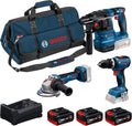 Bosch Professional Atornillador, Bosch PRO 18V System Combo Kit: GSB 18V-65, GBH 18V-22, GWS 18V-11, 3x GBA 5.0Ah, GAL 12V/18V-80, M-BAG