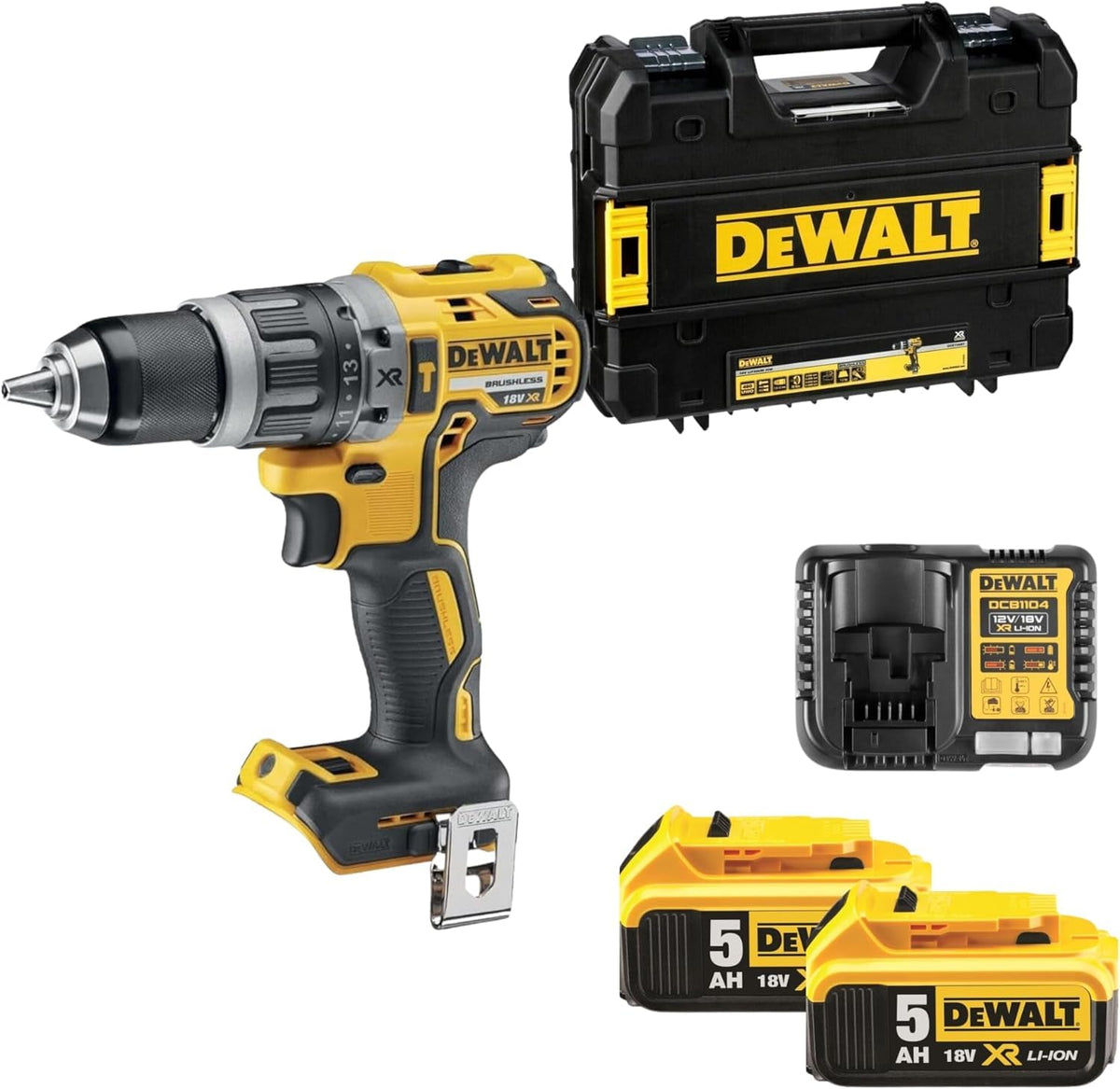 DCD796P2-QW de DEWALT, taladro percutor, Sin Escobillas 18V XR, 2 Baterías Li-Ion 5Ah