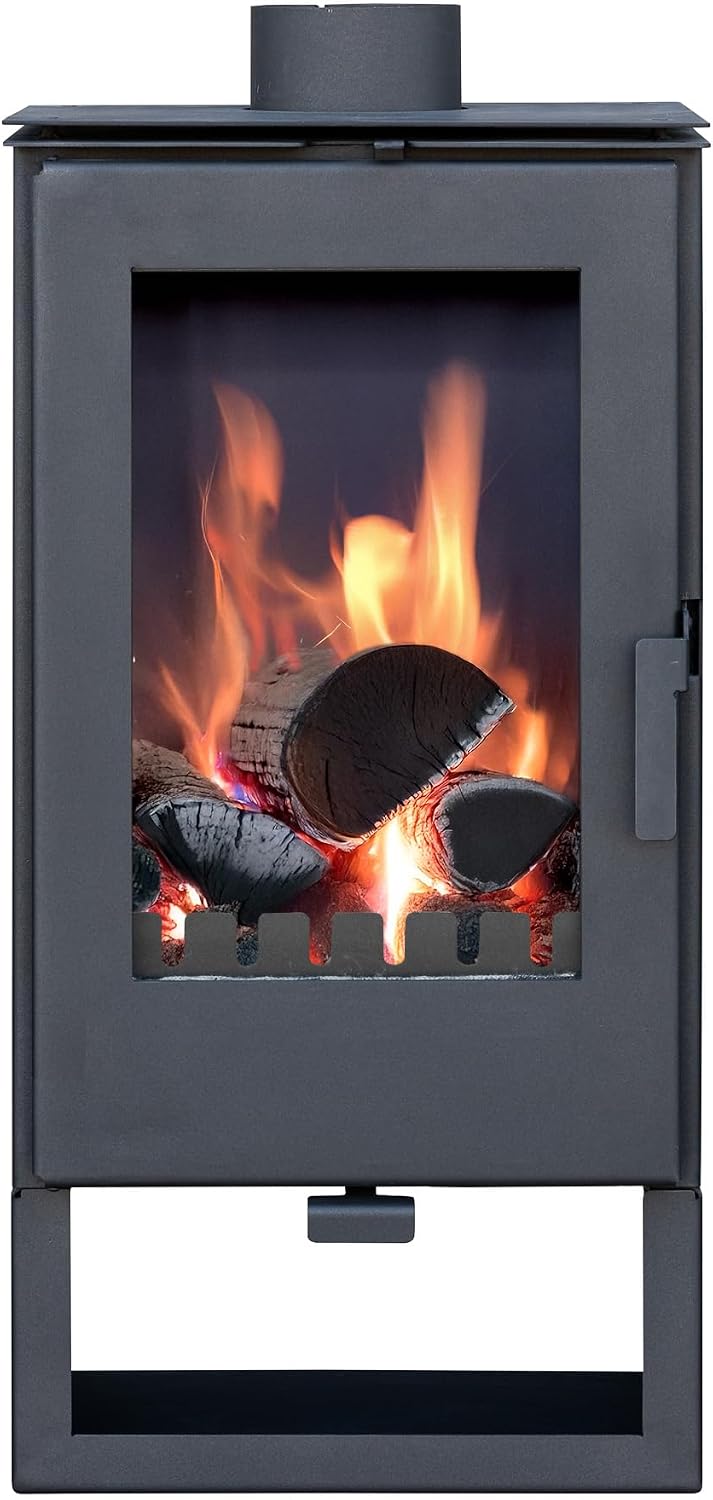 Hornos chimenea de Generisch, ALAZ K8M - Estufa de leña con combustión continua, 90 cm de altura, 47 x 40 cm, color negro, salida de humo de 150 mm