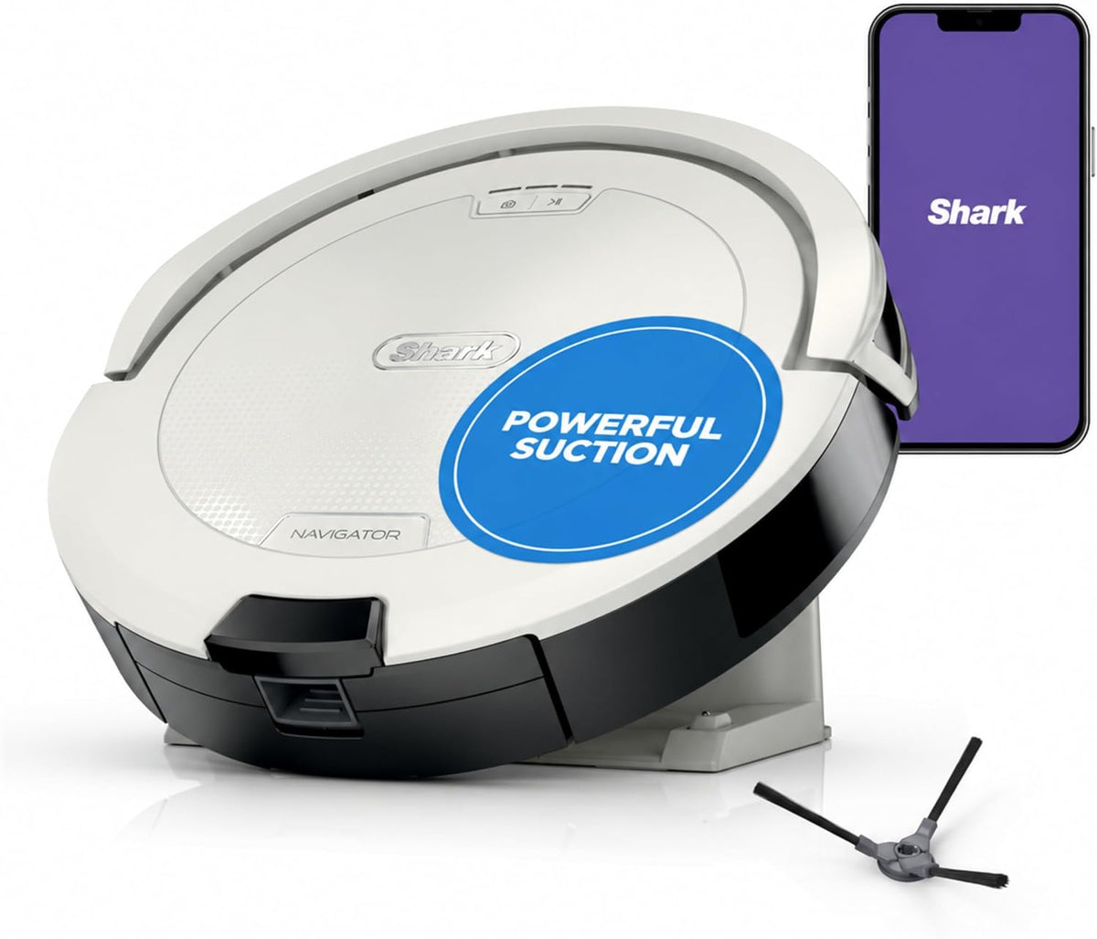 Robot aspirador Shark, Navigator AV2120 - Robot Aspirador con navegación SmartPath y Cepillo autolimpiante, Potente succión, para alfombras y Suelos