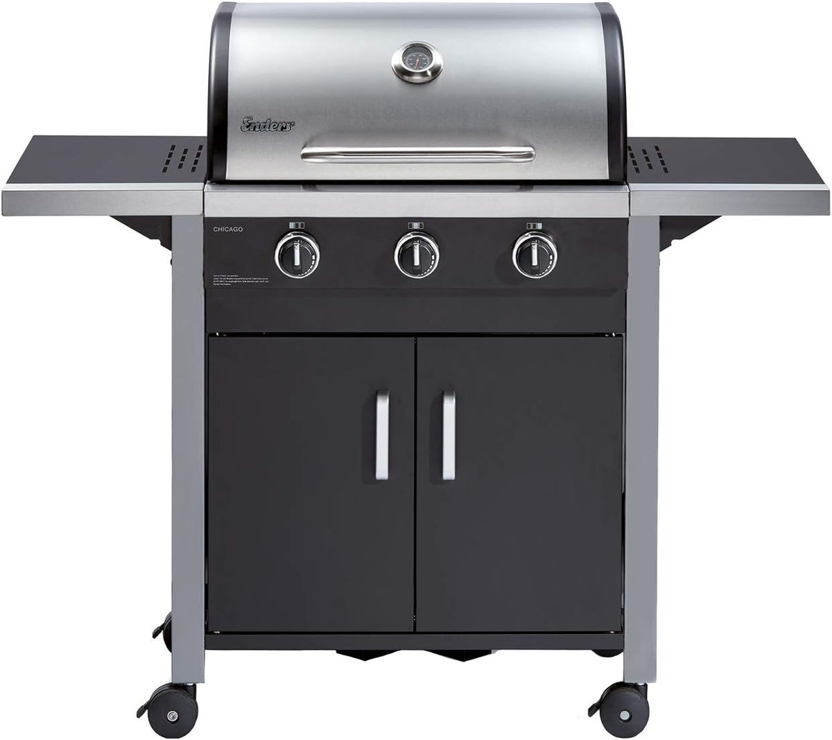 Enders Parrillas de propano, Chicago 3 Barbacoa de gas, BBQ gas con 3 fuegos y parrilla de acero, Tapa de acero inoxidable con termómetro, mesas