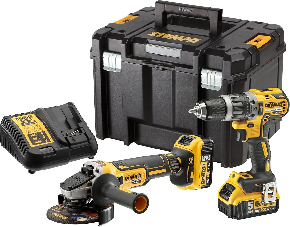 Atornillador DEWALT, DCK2080P2T-QW DCK2080P2T-QW-KIT XR 18V = DCD796 Taladro Percutor + DCG405 Amoladora + 2 baterías Li-Ion 5Ah + maletín TSTAK Vi