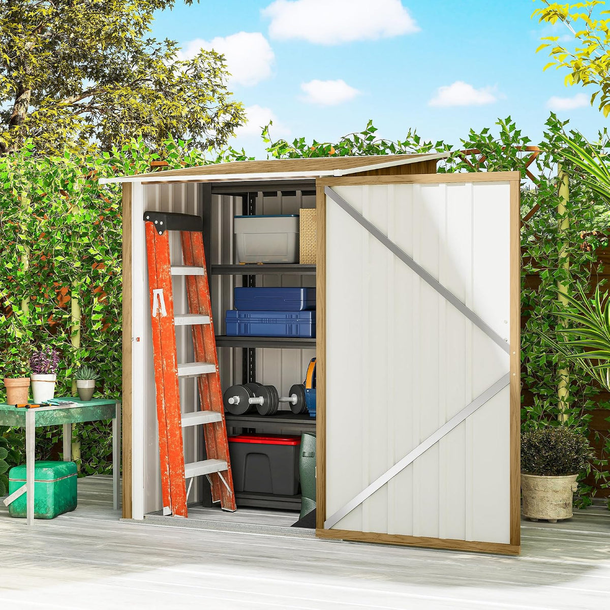 Cobertizos de almacenamiento Outsunny, Caseta de Jardín Exterior 0, 92 m² 100x103x160 cm Marrón Claro