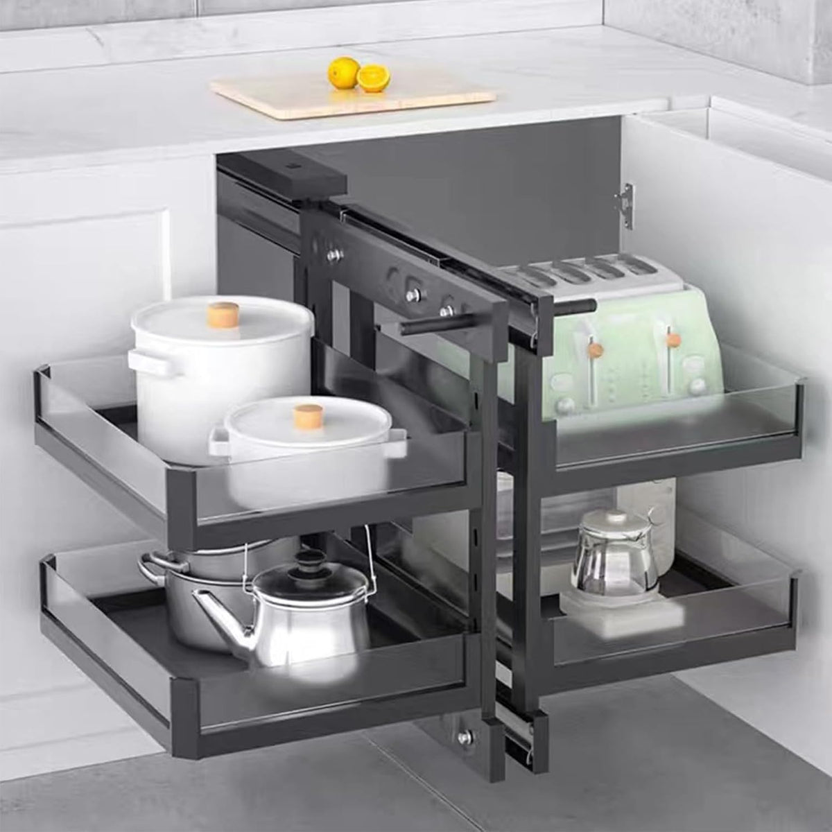 GAOJYLF Organizadores desplegabl, Organizador extraíble de Esquina ciega para gabinete de Cocina, con 4 cestas, Estante deslizable, Organizador de
