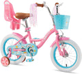 Bicicletas urbanas para niño Bicicleta para niñas de 12, 16 Pulgadas con ruedines, Cesta y Asiento para muñeca, Bicicleta Infantil Multicolor para 2
