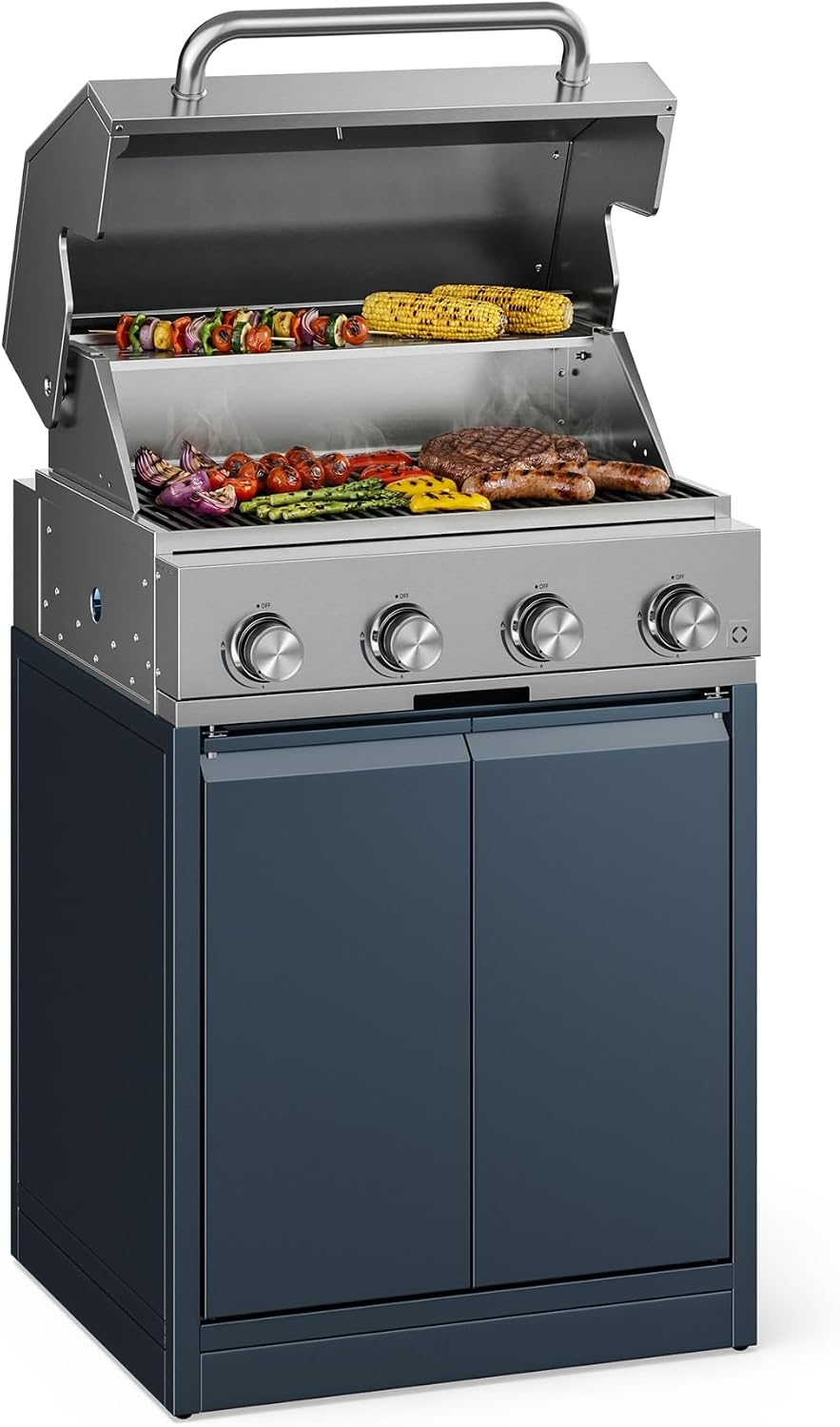 Parrillas eléctricas de exterior Parrilla de gas, WaldChef 30 mbar, Parrilla de barbacoa de 4 quemadores, 12.800 W, acero inoxidable, rejilla de