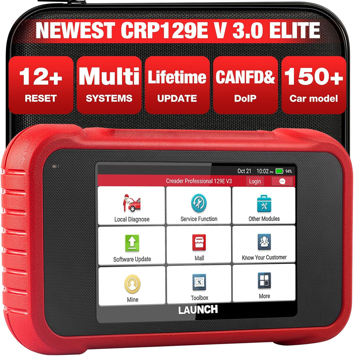 LAUNCH CRP129E Sistemas de diagnóstico del motor (OBD-II), V3.0 OBD2 Diagnosis Coche Multimarca con 4 Sistemas + 12 Servicios de Reinicio Lector de