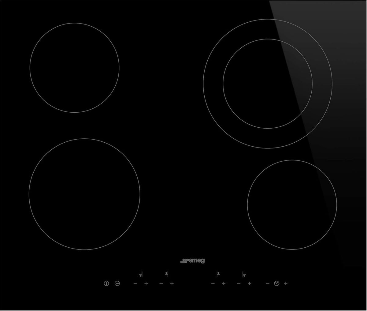 SE364ETD de Smeg, placa de cocina, Placa vitrocerámica UNIVERSAL, Black glass