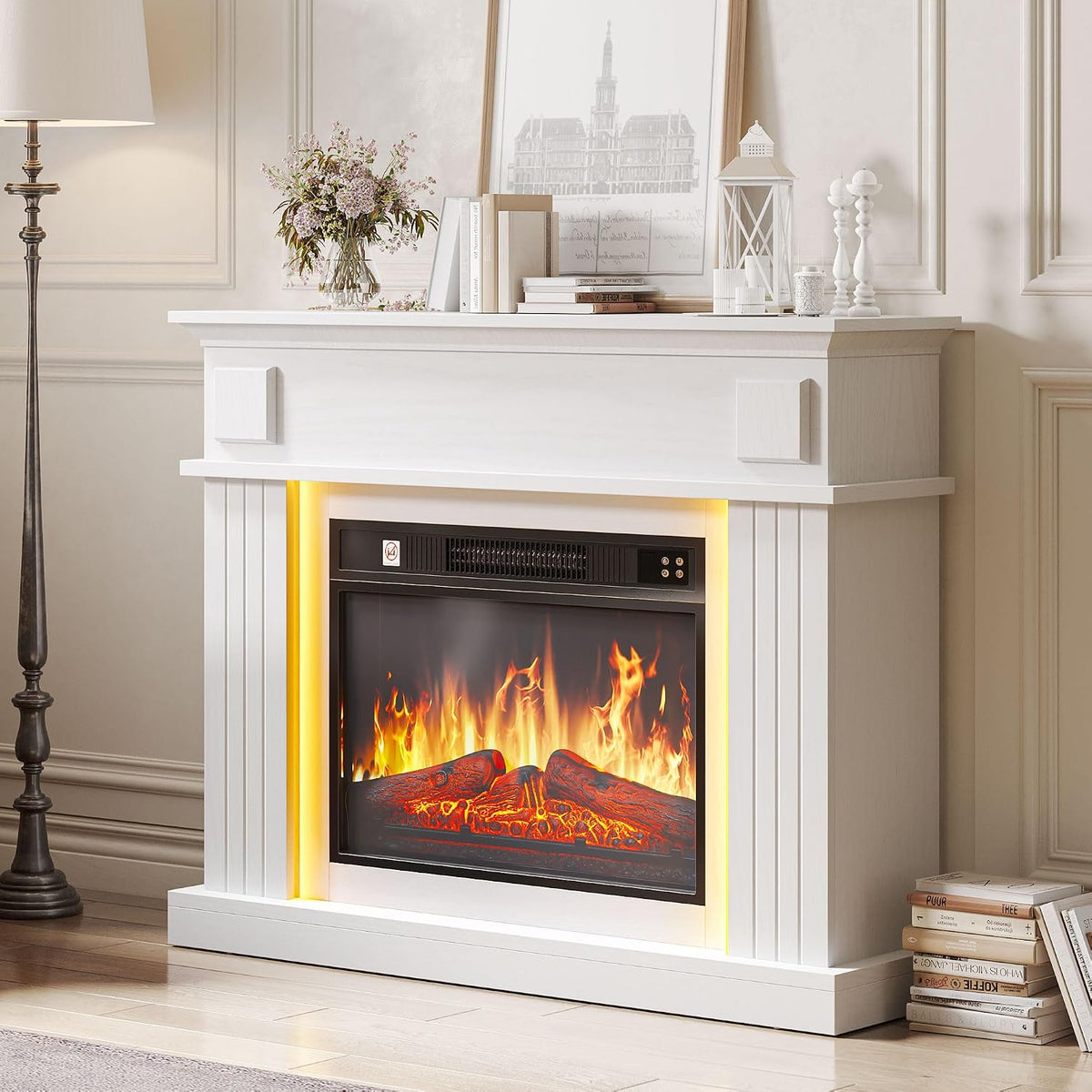Chimenea eléctrica YITAHOME, Chimenea Electrica Blanco, 23″ Chimeneas Electricas Decorativas con Efecto de Llama Realista en 3D, Chimeneas Electricas
