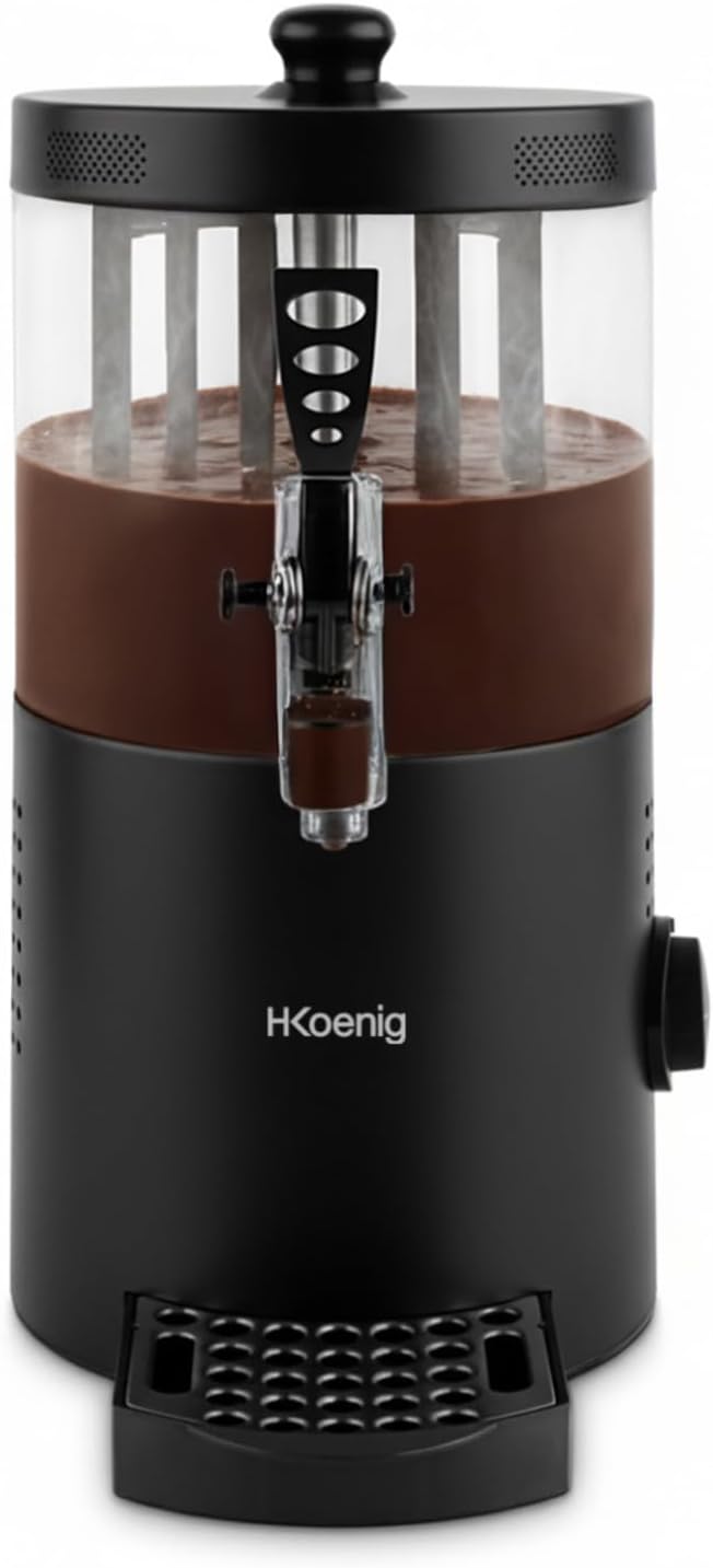 Fuentes de chocolate H.Koenig, Dispensador de chocolate caliente de acero inoxidable SHK802, 1200 W, depósito extraíble de 3 L, termotast ajustable