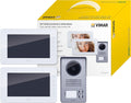 K40911 de Vimar, interfono, Kit videoportero contenido: 2 videoporteros con teclado capacitivo LCD 7 in, placa de entrada audio/vídeo de 2 pulsadores