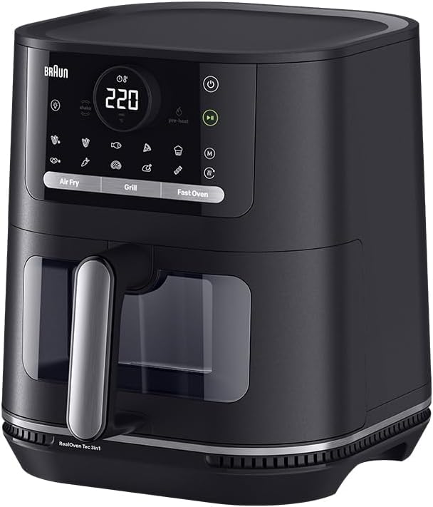 Braun Freidora de aire, MultiFry 5 HF5073IBK, Freidora de Aire 3 en 1, Control Digital Táctil Temperatura 80-200°, Tecnología RealOven, 20 Programas