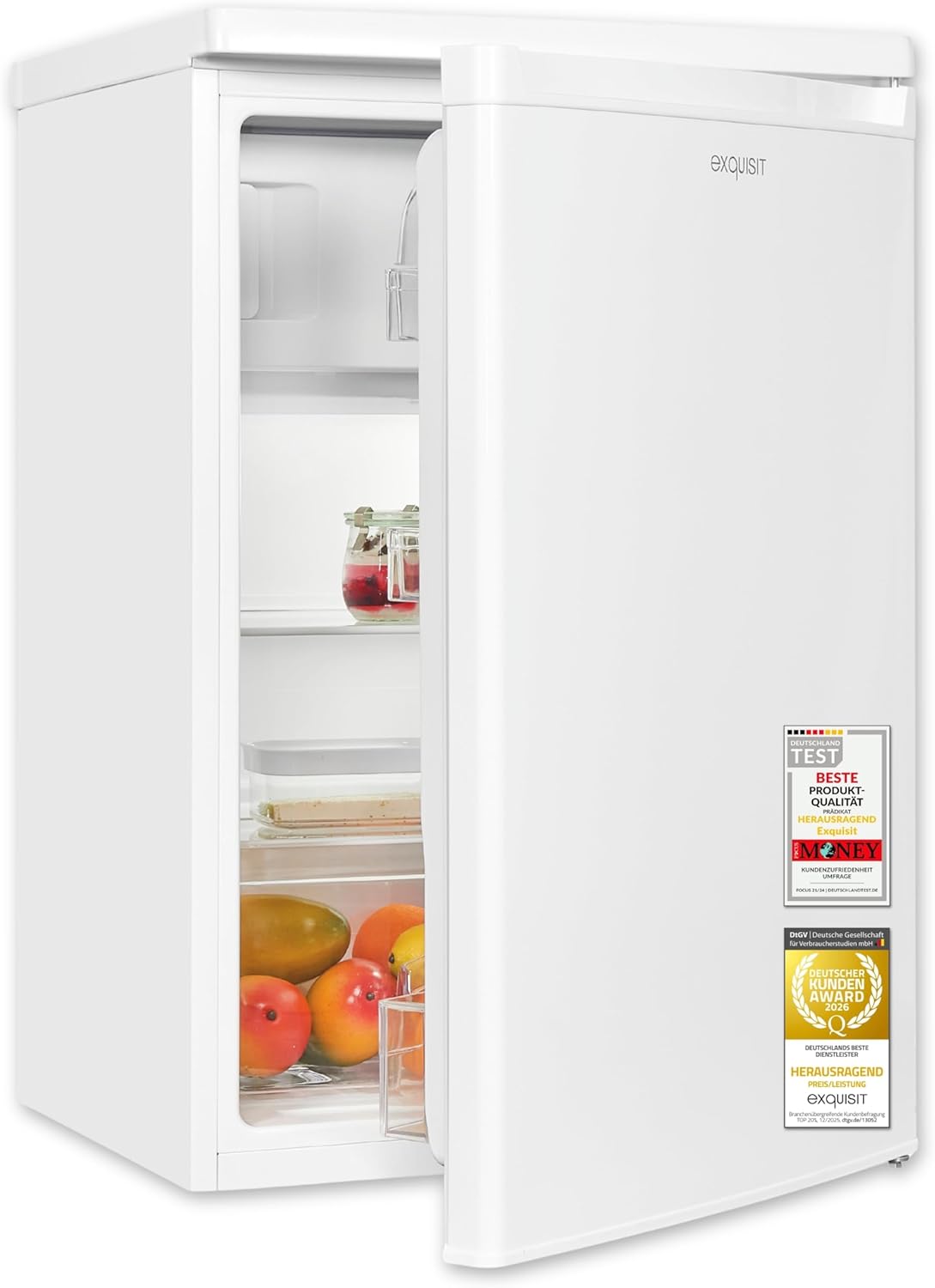 Frigorífico combi Exquisit, Frigorífico con freezer, 109 litros, nevera pequeña, 85 cm de alto, independiente, compacta, KS516-4-E-040E, color blanco